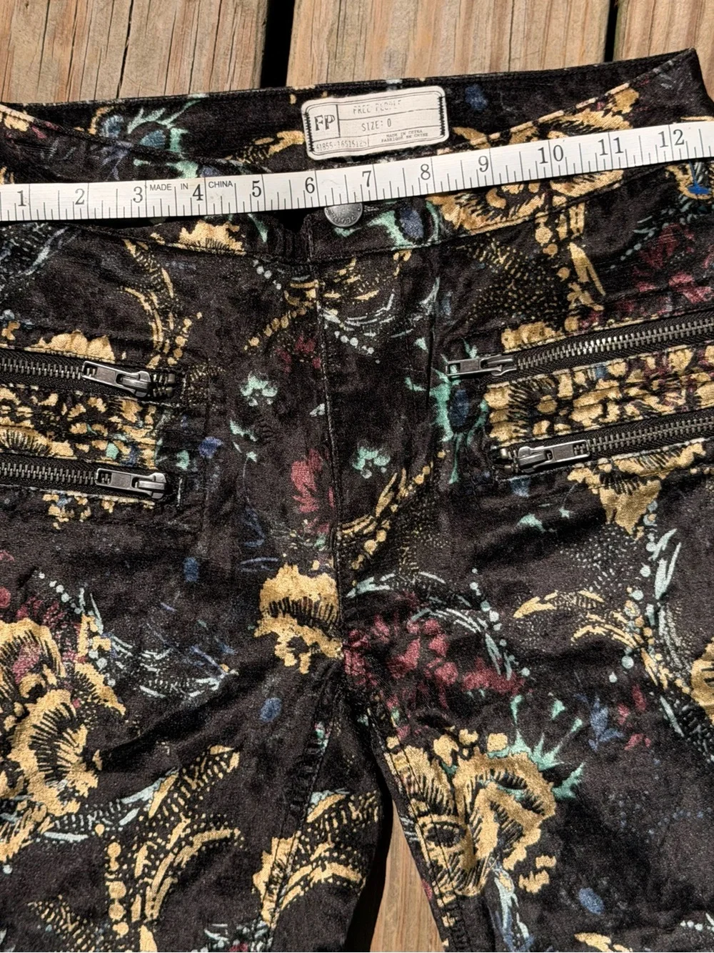 Free People Black Skinny Jeans with Gold Floral Jacquard